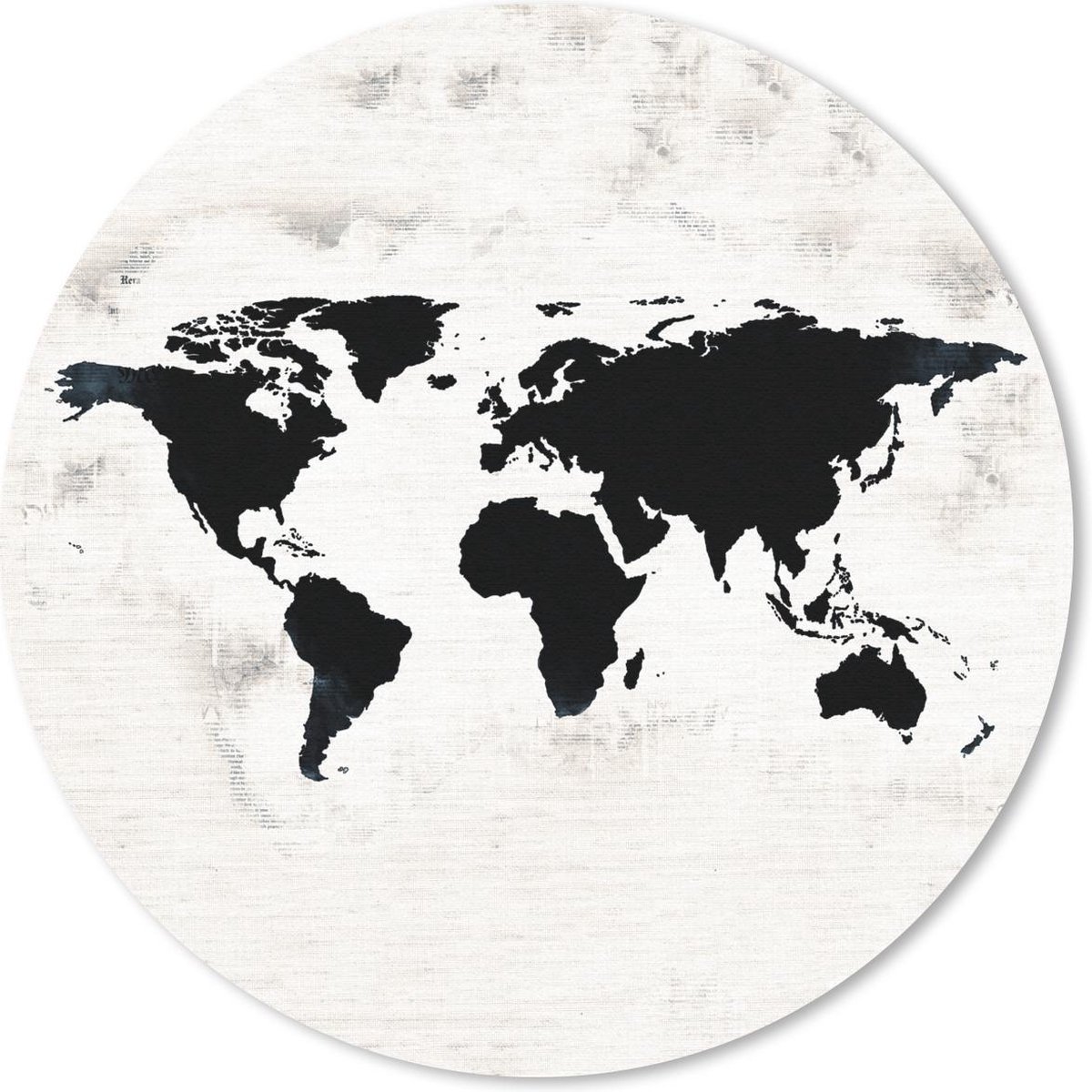 Muismat rond 20x20 cm - Mousepad Wereldkaart - Zwart - Hout - Ronde muismatten