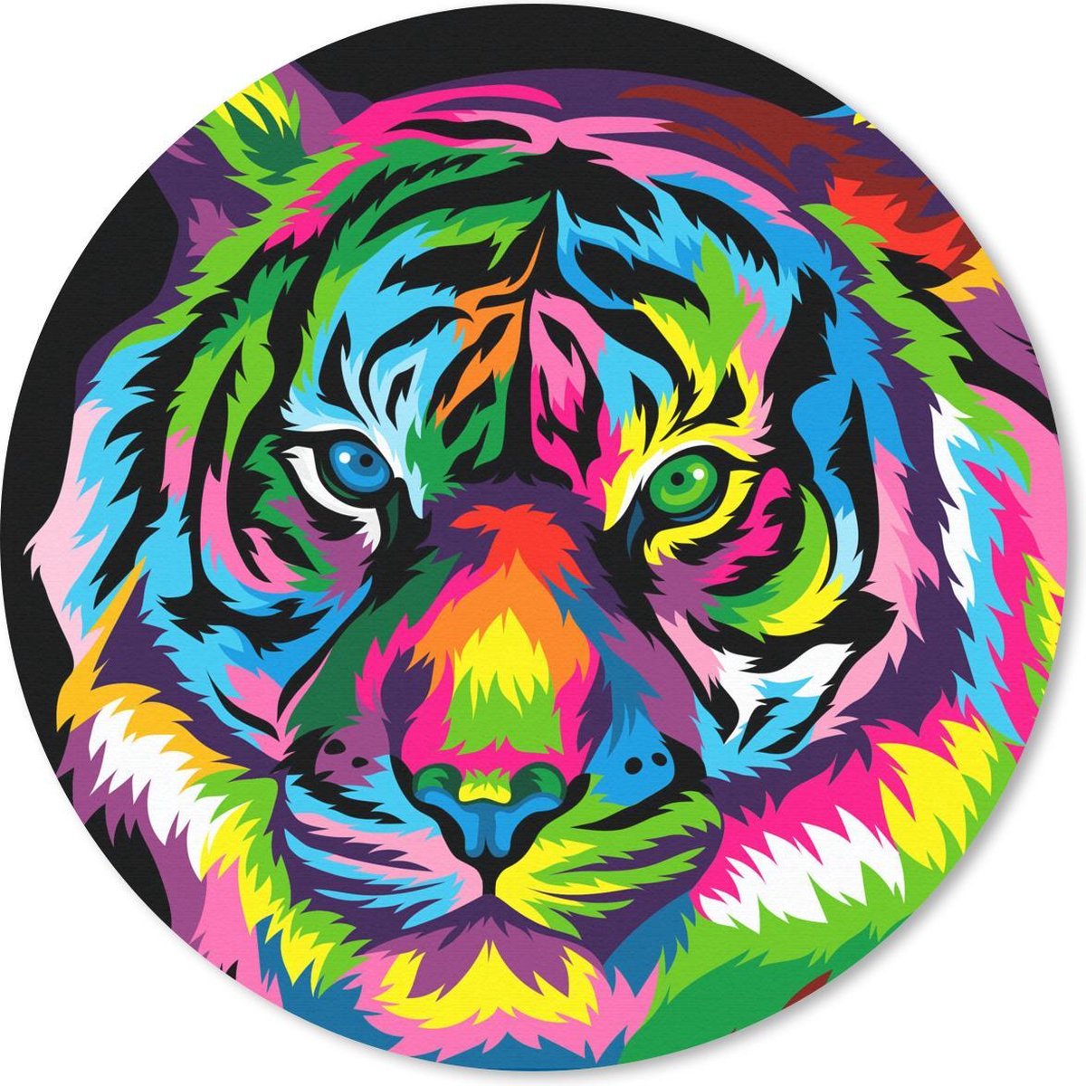 Muismat rond 30x30 cm - Mousepad Tijger - Regenboog - Zwart - Ronde muismatten