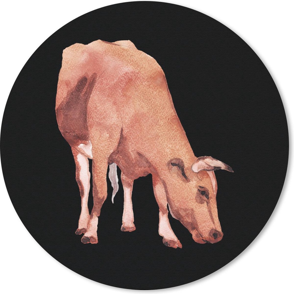 Muismat rond 30x30 cm - Mousepad Koe - Dier - Bruin - Ronde muismatten