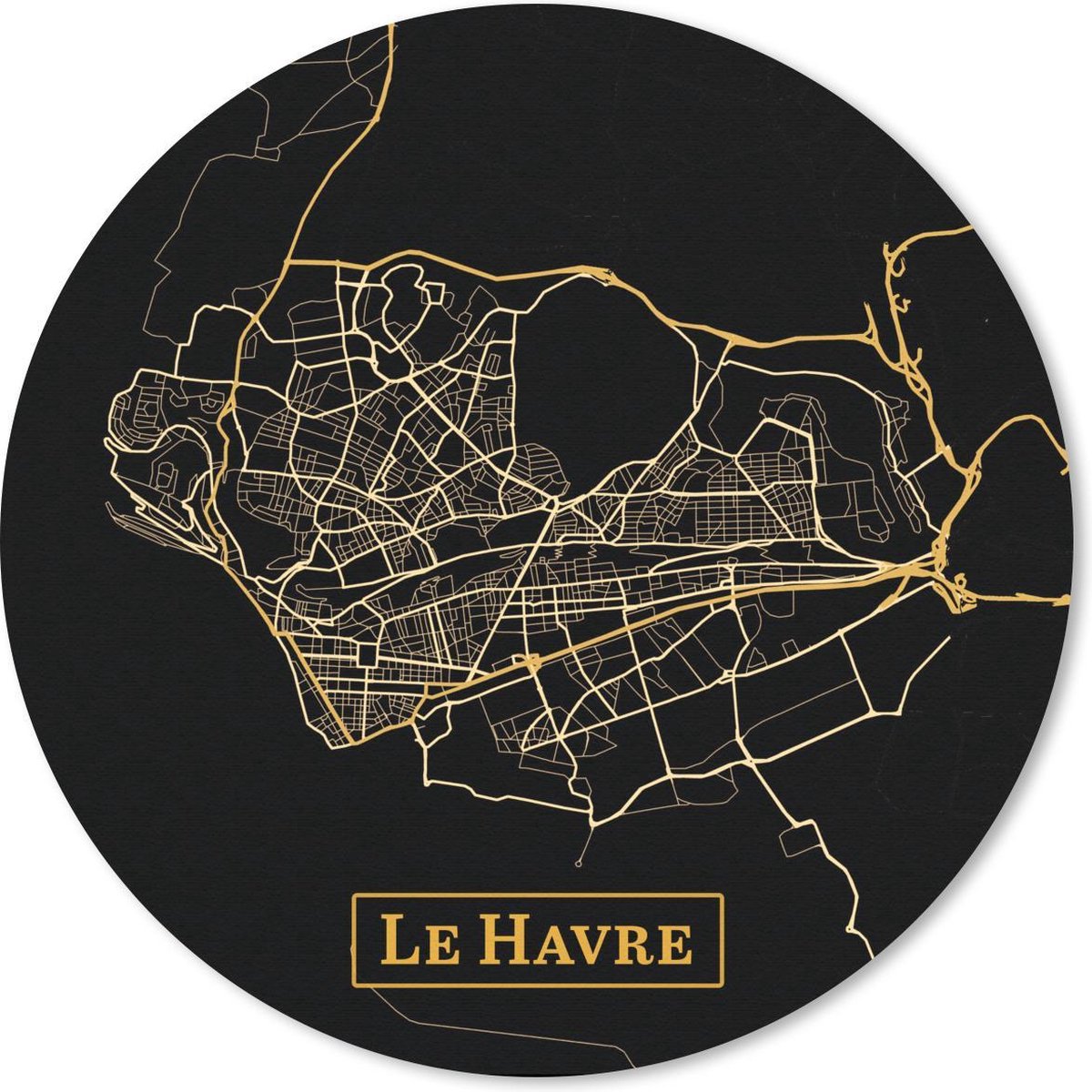 Muismat rond 30x30 cm - Mousepad Kaart - Le Havre - Goud - Zwart - Ronde muismatten