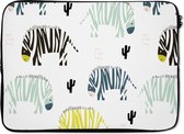 Laptophoes 13 inch - Zebra - Kleuren - Cactus - Wit - Laptop sleeve - Binnenmaat 32x22,5 cm - Zwarte achterkant