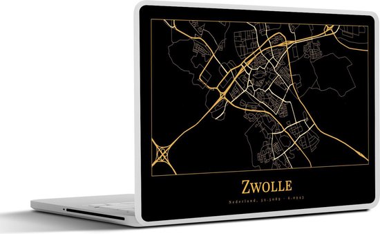 Sticker ordinateur portable - 17,3 pouces - Plan de la ville - Zwolle - Or - Zwart