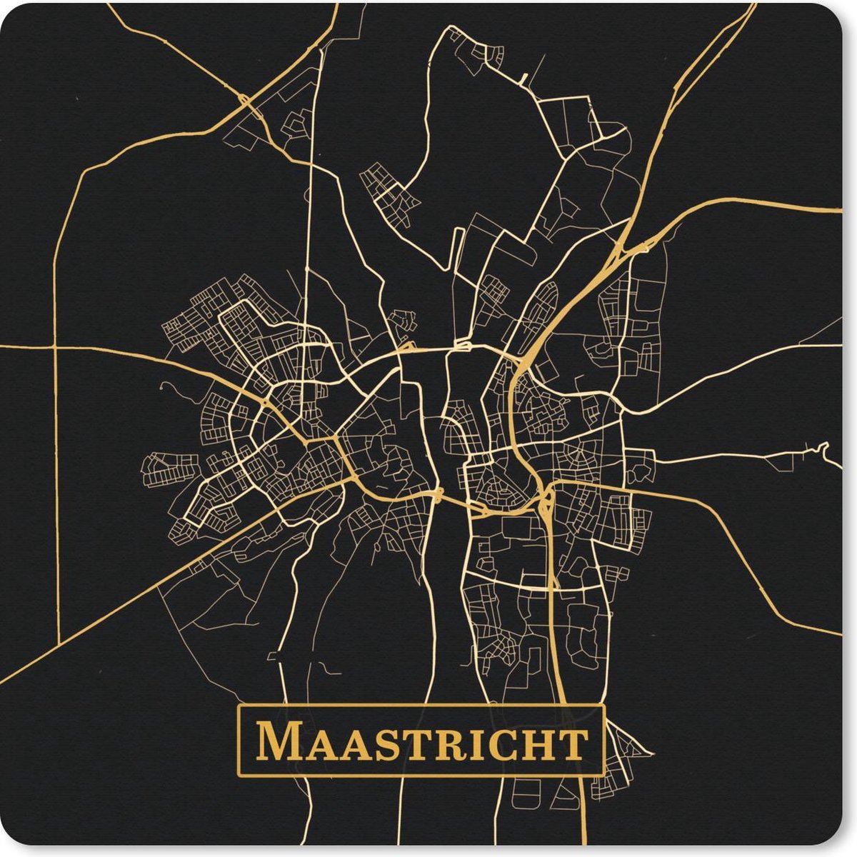 Muismat 30x30 cm - Mousepad Kaart - Maastricht - Zwart - Goud - Muismatten