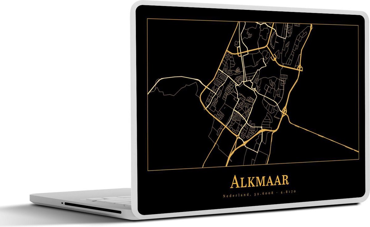 Laptop sticker - 14 inch - Kaart - Alkmaar - Luxe - Goud - Zwart - 32x5x23x5cm - Laptopstickers - Laptop skin - Cover