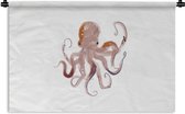 Wandkleed - Wanddoek - Octopus - Zeedieren - Wit - Waterverf - 120x80 cm - Wandtapijt
