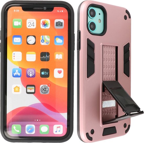 Étui de téléphone antichoc avec support - Étui rigide avec support magnétique - Couverture arrière du support avec poignée - Étui arrière pour iPhone XR - Rose