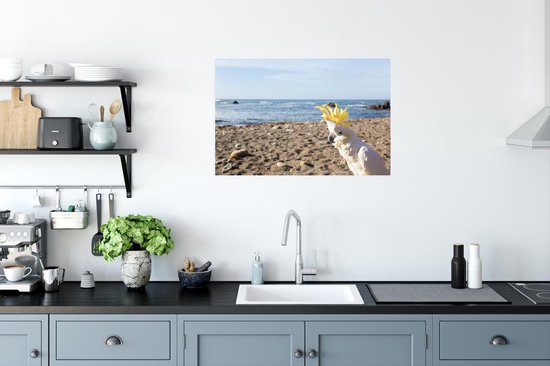 Poster Un cacatoès blanc et jaune sur la plage 60x40 cm - Tirage photo sur Poster (décoration murale salon / chambre) / Poster Vogels
