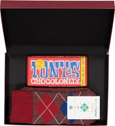 Hot Chocolade heren cadeauset Burlington Huissokken met melk chocolade - rood geruit -  Maat: 40-46