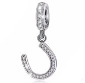 Tracelet - Zilveren bedels - Bedel Hoefijzer Paard - Geluk Charm - Met zirkonia - 925 Sterling Zilver - Pandora Compatible - Met 925 Zilver Certificaat | Sinterklaas en Kerst cadea