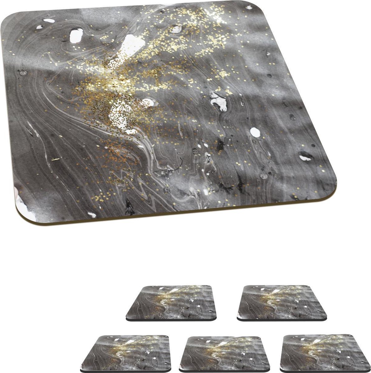 Onderzetters voor glazen - Marmer - Goud - Luxe - Wit - 10x10 cm - Glasonderzetters - 6 stuks