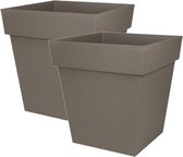 3x stuks bloempotten Toscane vierkant kunststof taupe 32 x 32 x 32 cm - Potten/plantenpotten