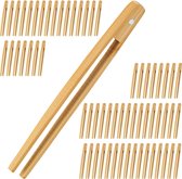 Relaxdays 64x keukentang bamboe - serveertang hout - toast tong - magnetisch - 8 stuks