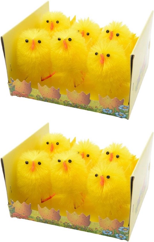 12x stuks gele paaskuikentjes 6,5 cm - Paasversiering / Paasdecoratie