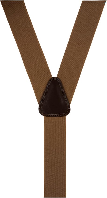 Profuomo Lichtbruine bretels met bruin leer en kwalitatief sterke clips