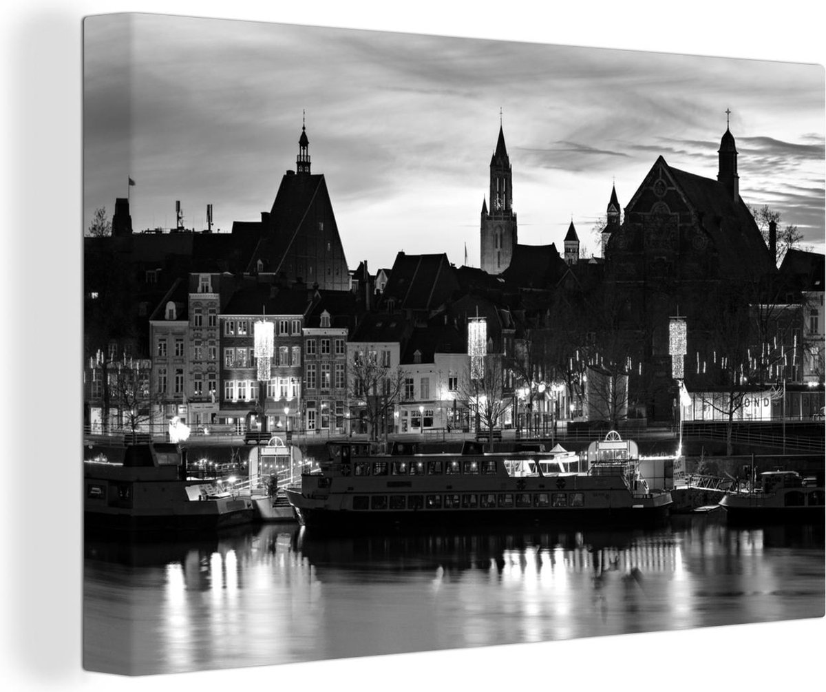 Canvas Schilderij Verlichting langs de Nederlandse wateren in Maastricht - zwart wit - 30x