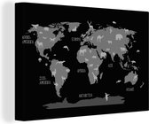 Tableau sur toile Carte du monde unie avec animaux en flexa - noir et blanc - 30x20 cm - Décoration murale