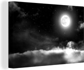Canvas Schilderij Volle maan verlicht de hemel - zwart wit - 90x60 cm - Wanddecoratie