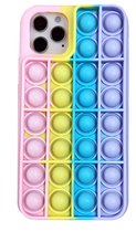 iPhone 12 Pro Back Cover Pop It Hoesje - Soft Case - Regenboog - Fidget - Apple iPhone 12 Pro - Roze / Geel