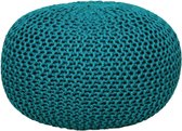 Sunfield Poef | Gebreide Poef | Rond Vloerkussen | 55 x 55 cm | Turquoise