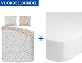 Luxe Zachte Dekbedovertrek Tweepersoons - 200x200/220cm - Inclusief 2 Kussenslopen - 100% Versterkt Katoen - Bert Grijs + Zachte Katoenen Hoeslaken -140x200cm - Wit
