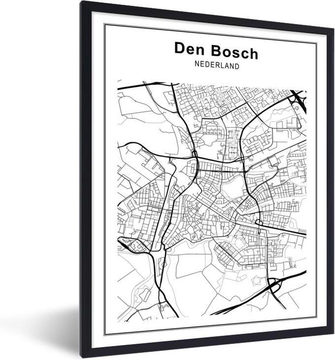 Fotolijst incl. Poster Zwart Wit- Stadskaart - Den Bosch - Zwart Wit -  60x80 cm -... | bol.com