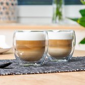 Set van 2x stuks dubbelwandige koffieglazen/theeglazen 250 ml - 25 cl - Thee/koffie drinken - Glazen voor thee en koffie