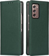 Voor Samsung Galaxy Z Fold2 5G Kleine Lychee Textuur Horizontale Flip Lederen Case met Houder & Kaartsleuf (Donkergroen)