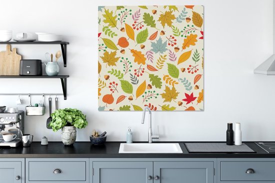 Peinture sur toile Automne - Gland - Feuilles - Motifs - 90x90 cm - Décoration murale