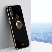Voor Huawei P30 Lite XINLI Straight 6D Plating Gold Edge TPU Shockproof Case met Ring Houder (Zwart)