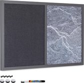 Navaris combinatie stof en krijtbord - 40 x 60 cm magnetisch wandbord met stoffen prikbord - Incl. stift, punaises en magneten - Om op te hangen