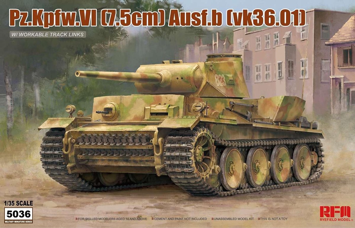 Rye Field Model Modelbouwpakket Militaire voertuigen - 5036 Pz.Kpfw.VI (7,5cm) Ausf.B (VK36.01) Plastic - 1:35 - Modelbouw