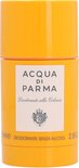 Oranje Acqua Di Parma deodorantstick met wit label: "ACQUA DI PARMA", "Deodorante alla Colonia", wapenschild en "75 ml DEODORANTE SENZA ALCOOL 2.5FL"