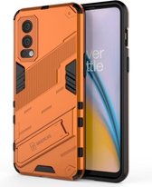 Voor OnePlus Nord 2 5G Punk Armor 2 in 1 PC + TPU schokbestendig hoesje met onzichtbare houder (oranje)