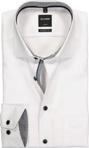 OLYMP Luxor modern fit overhemd - wit (zwart contrast) - Strijkvrij - Boordmaat: 45