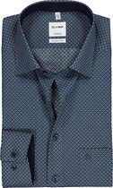 OLYMP Tendenz modern fit overhemd - blauw dessin (contrast) - Strijkvriendelijk - Boordmaat: 45