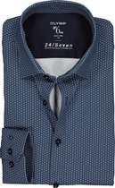 OLYMP No. Six 24/Seven super slim fit overhemd - blauw met wit dessin tricot - Strijkvriendelijk - Boordmaat: 40