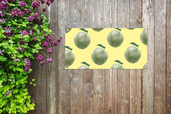 Poster de jardin Pommes - Vert - Jaune - 80x40 cm - Décoration murale Outdoor - Poster de jardin - Toile jardin - Poster clôture - Tableau jardin.
