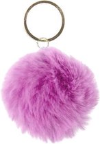 sleutelhanger pompom meisjes 6 cm pluche lila