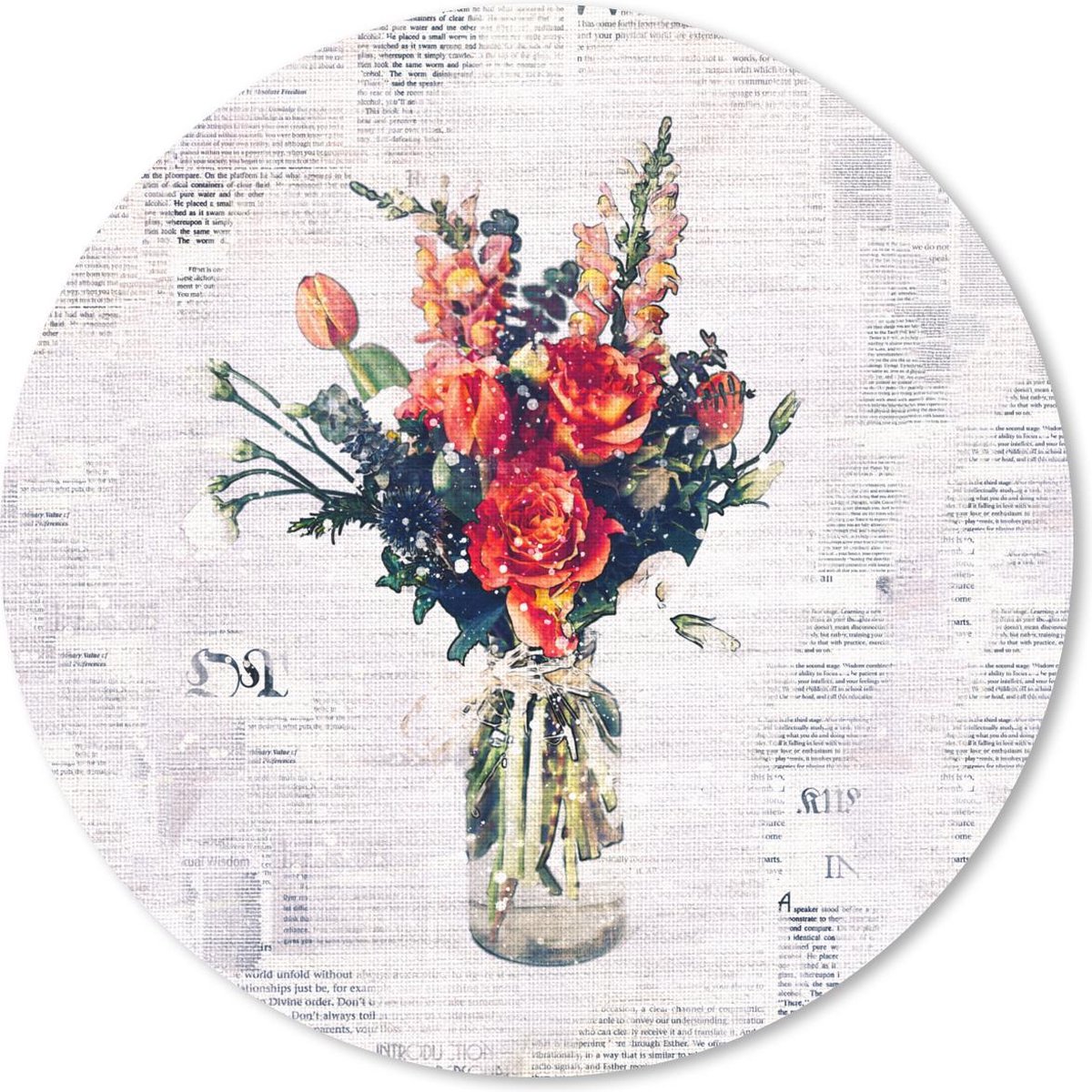 Muismat rond 20x20 cm - Mousepad Vaas - Bloemen - Krant - Ronde muismatten