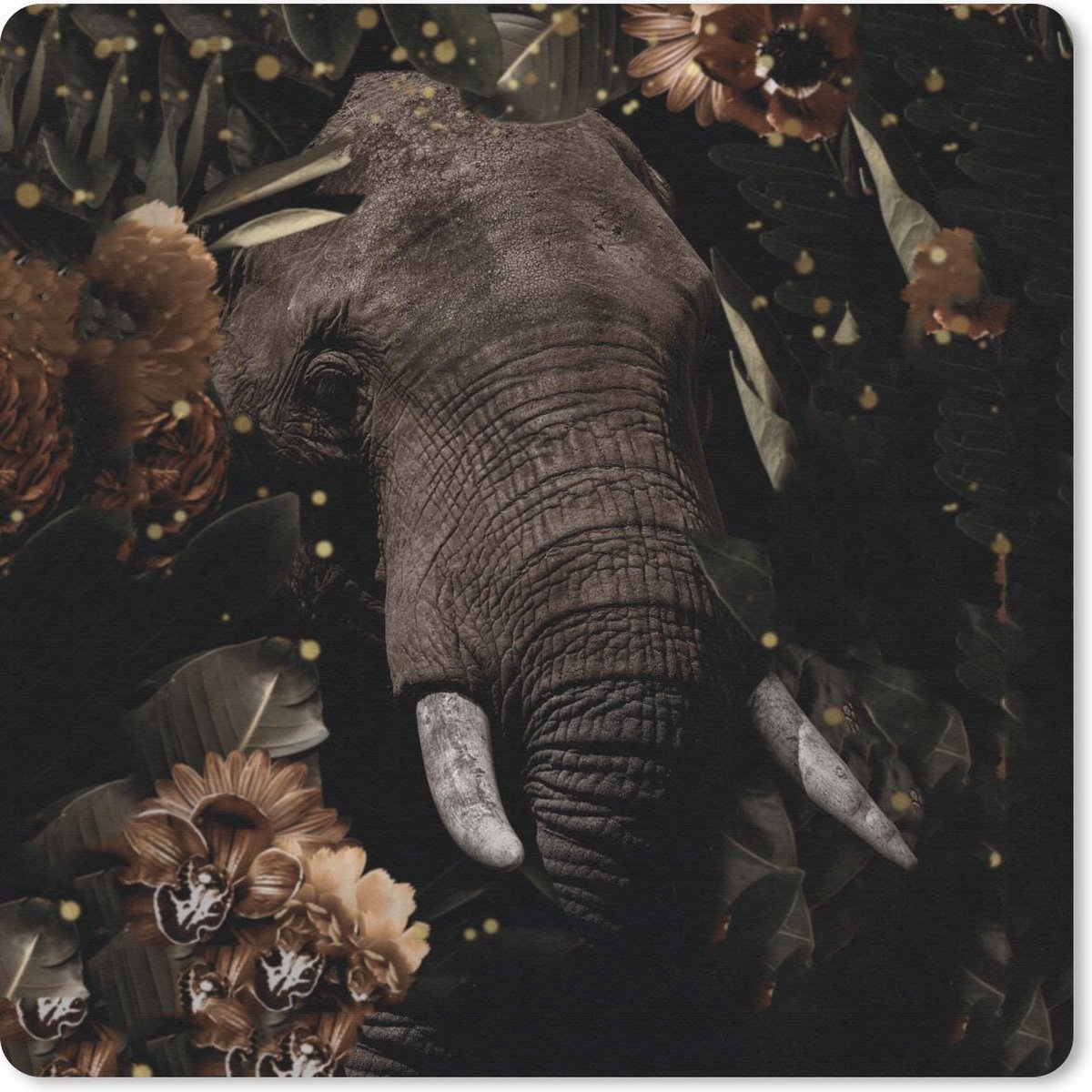 Muismat 30x30 cm - Mousepad Olifant - Bloemen - Licht - Botanisch - Muismatten