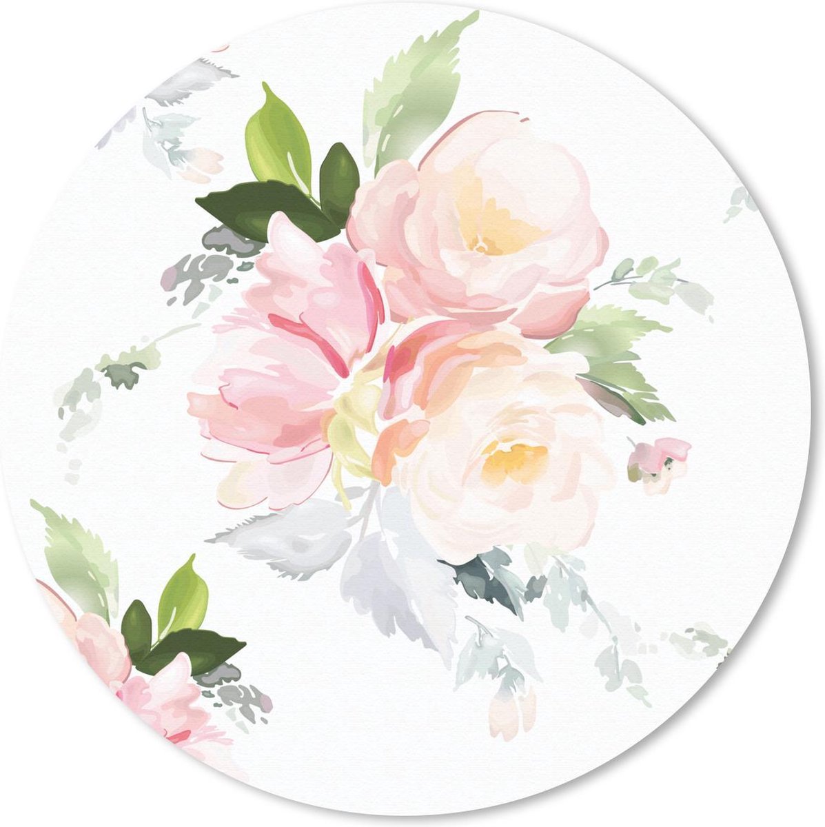 Muismat rond 20x20 cm - Mousepad Rozen - Waterverf - Wit - Ronde muismatten