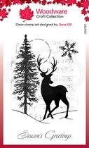 Woodware Clear stamp - Kerstboom en hert in de sneeuw - A6 - Polymeer