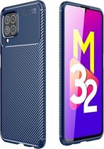 Koolstofvezeltextuur schokbestendig TPU-hoesje voor Samsung Galaxy M32 internationale versie (blauw)