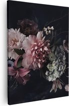 Artaza Canvas Schilderij Diverse Bloemen Op Zwart Achtergrond - 80x100 - Groot - Foto Op Canvas - Canvas Print