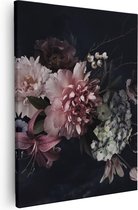 Artaza - Peinture sur toile - Diverse Fleurs sur fond Zwart - 80 x 100 - Groot - Photo sur toile - Impression sur toile