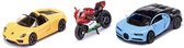 giftset sportwagens en motor 17 cm staal 3-delig (6313)