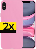 Hoes voor iPhone Xs Hoesje Roze Siliconen Case Met 2x Screenprotector - Hoes voor iPhone Xs Hoesje Hoes met 2x Screenprotector - Roze