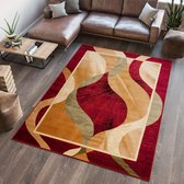 Tapiso Dorian Vloerkleed Rood Beige Golven Laagpolig Woonkamer Tapijt Maat- 180x260