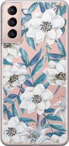 Casimoda® hoesje - Geschikt voor Samsung S21 - Bloemen / Floral blauw - Backcover - Siliconen/TPU - Blauw