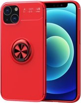 Metalen ringhouder 360 graden roterende TPU-hoes voor iPhone 13 (rood + rood)